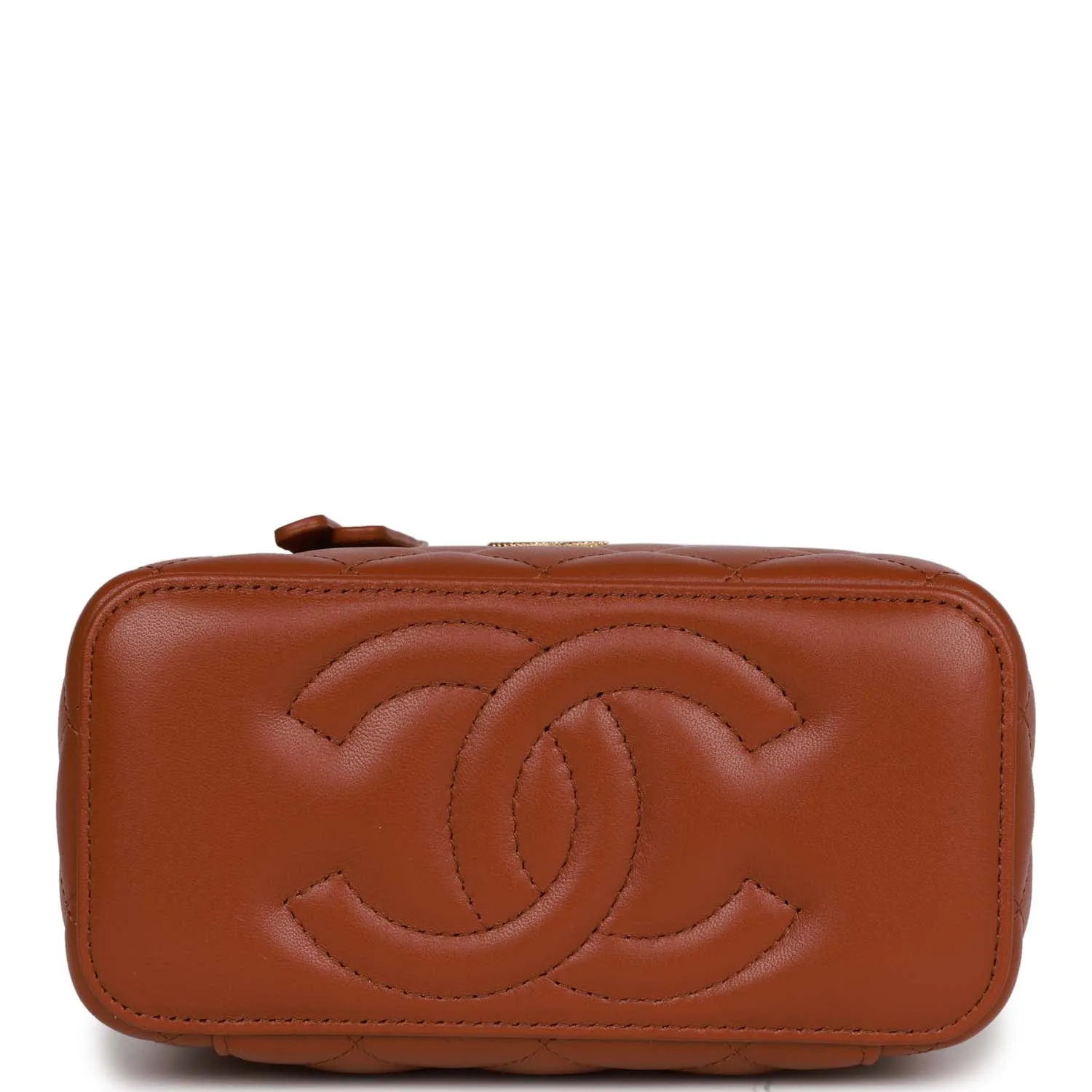Chanel Small Top Handle Vanity Case Brown Lambskin Brushed Gold Hardware