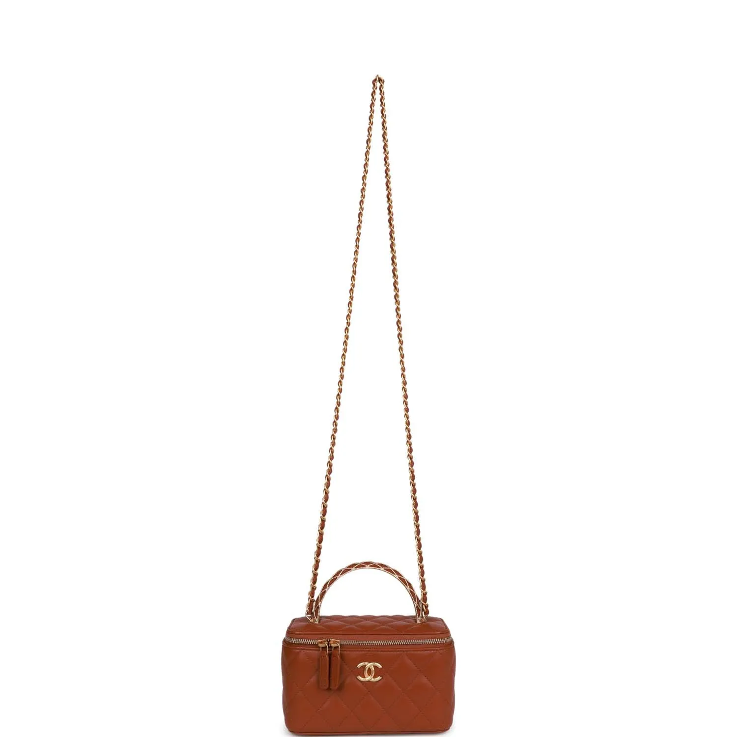 Chanel Small Top Handle Vanity Case Brown Lambskin Brushed Gold Hardware