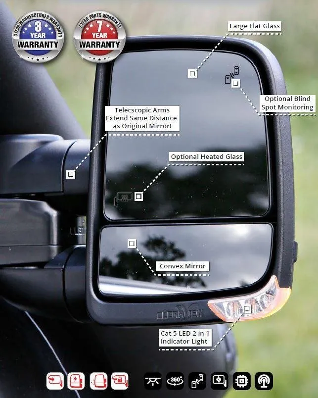 Clearview Next Gen Towing Mirrors for Toyota Land Cruiser 200 Series 2007- Aug 2015