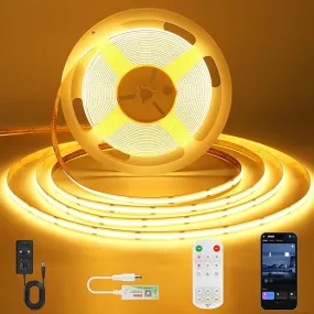 COB LED Remote Control Strip Light In UK -  Warm White Light Color 2700K, IP22 Waterproof, 5m Dotless with Smart App Control, Timer Function, Dimmable Strip Lights for Bedroom, Livingroom, Cabinet