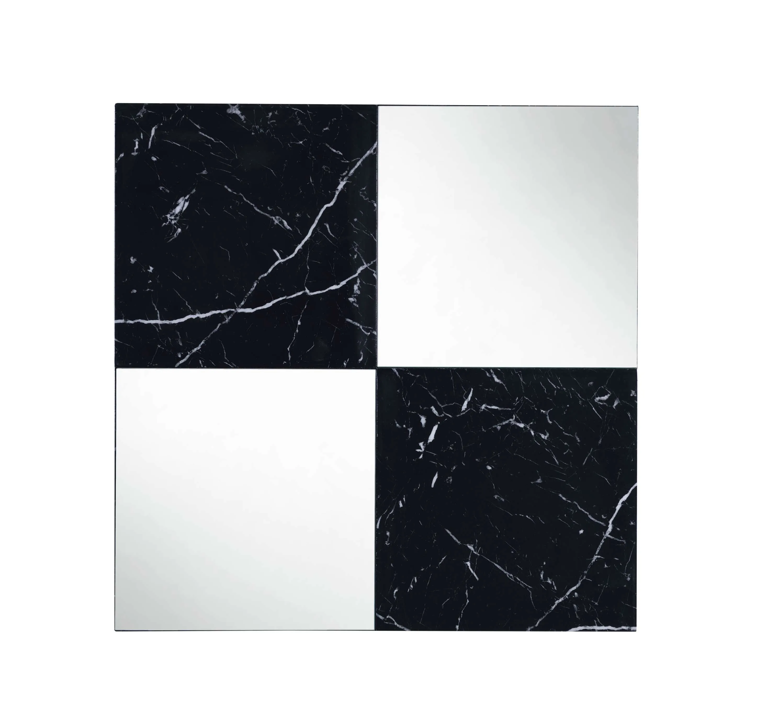 Contemporary Square Accent Wall Mirror With Faux Marble, Silver And Black By Benzara