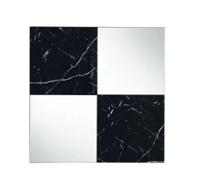 Contemporary Square Accent Wall Mirror With Faux Marble, Silver And Black By Benzara
