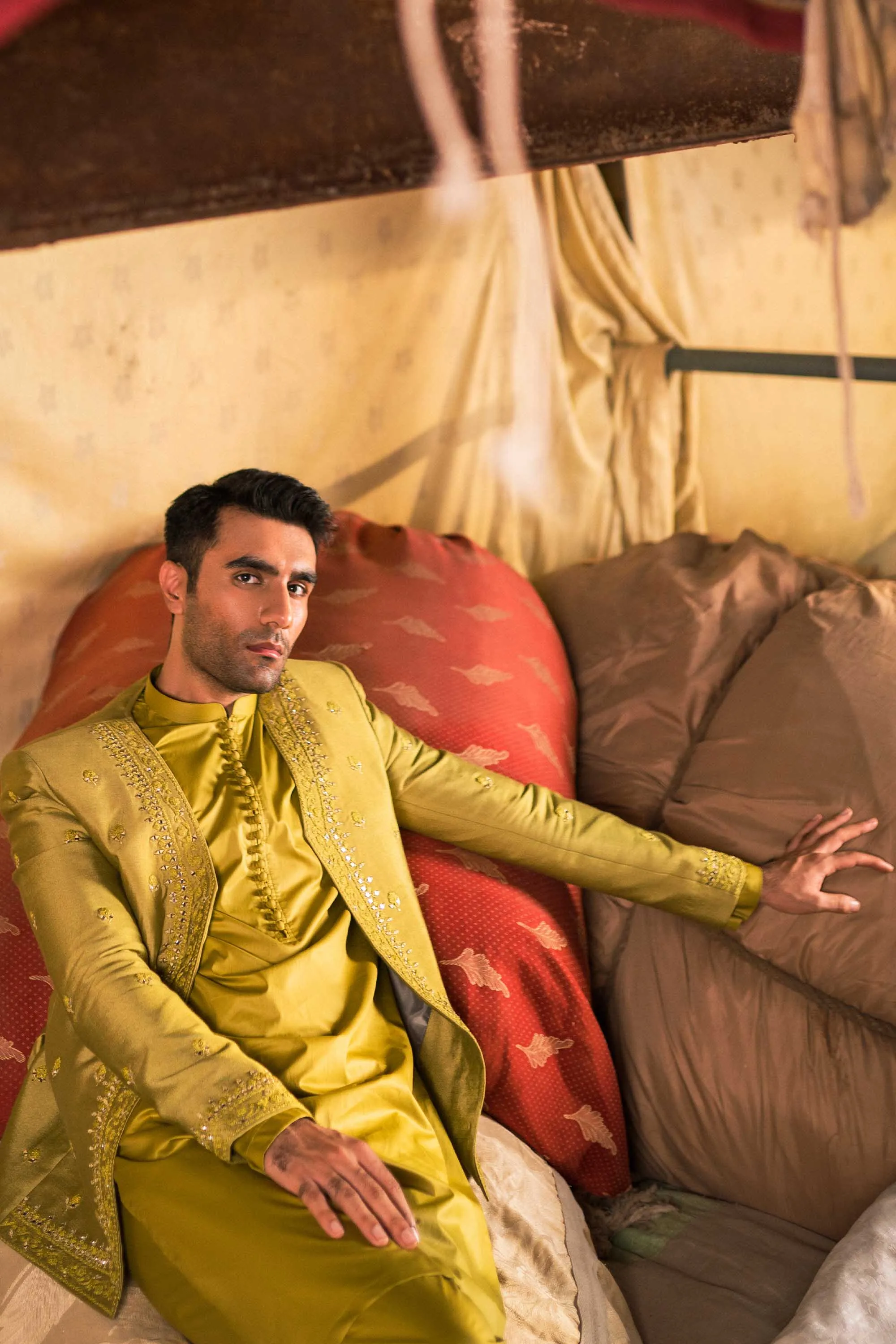 Cyber Lime Prince Jacket Kurta Set