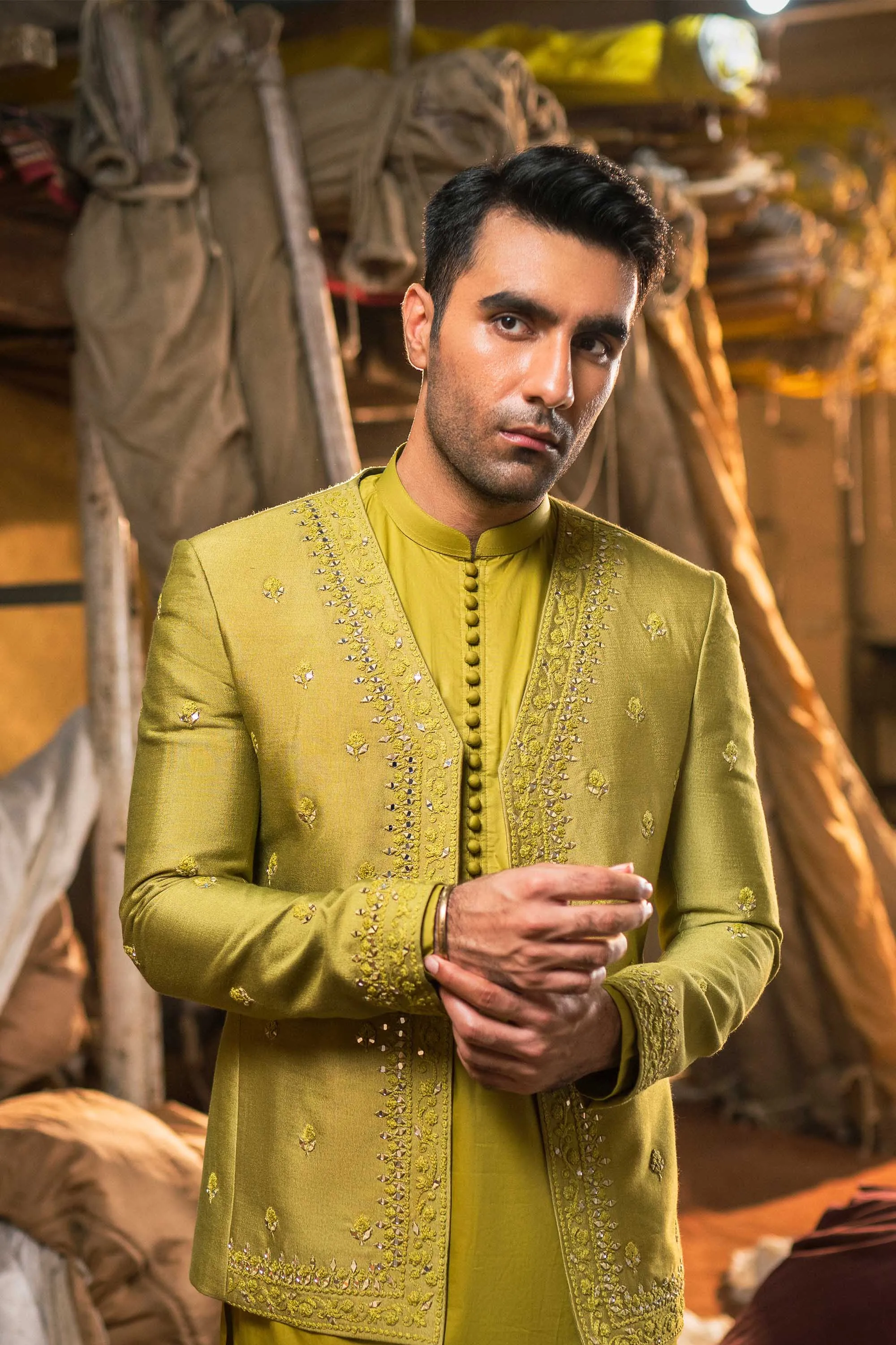 Cyber Lime Prince Jacket Kurta Set