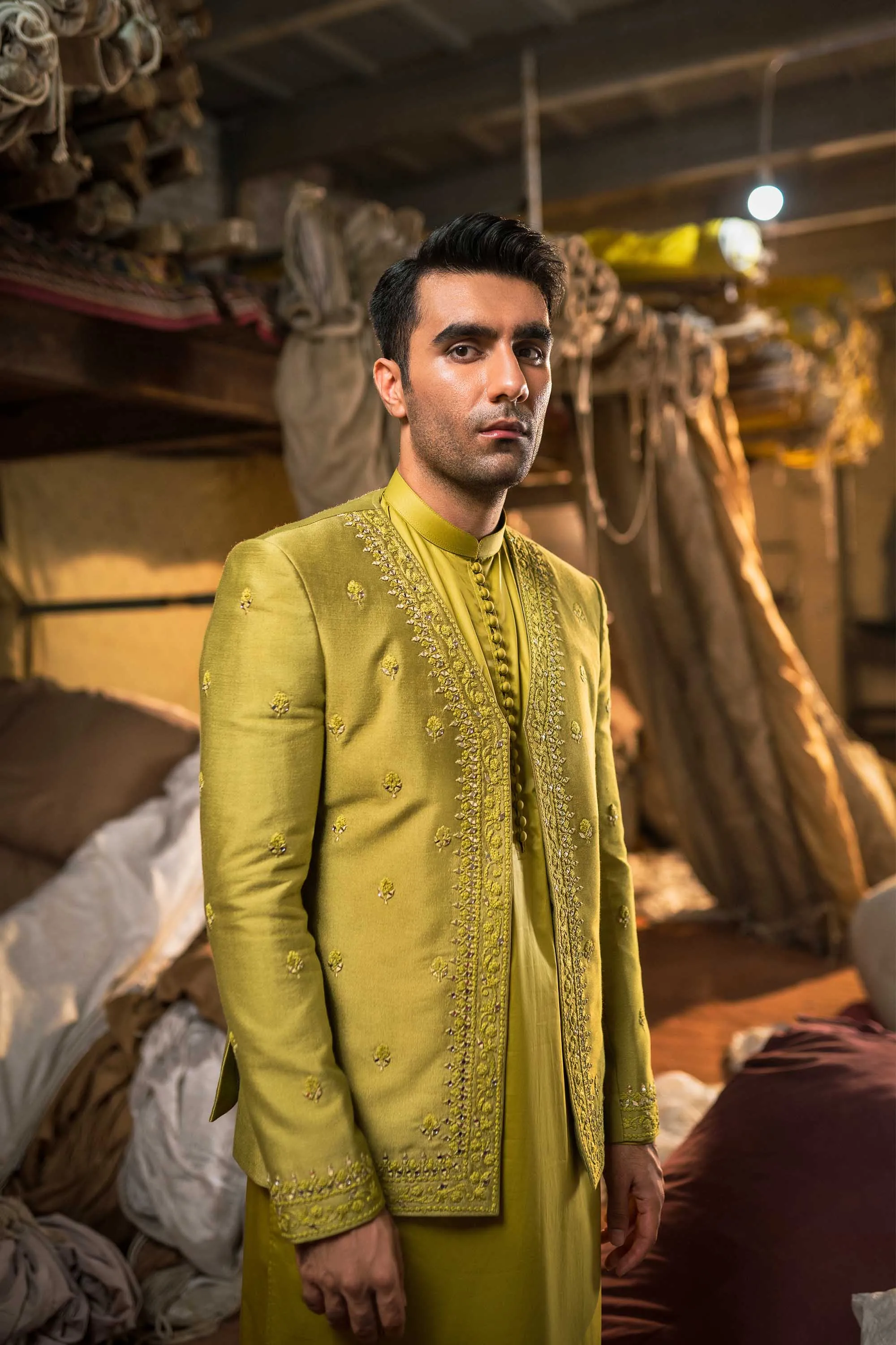 Cyber Lime Prince Jacket Kurta Set