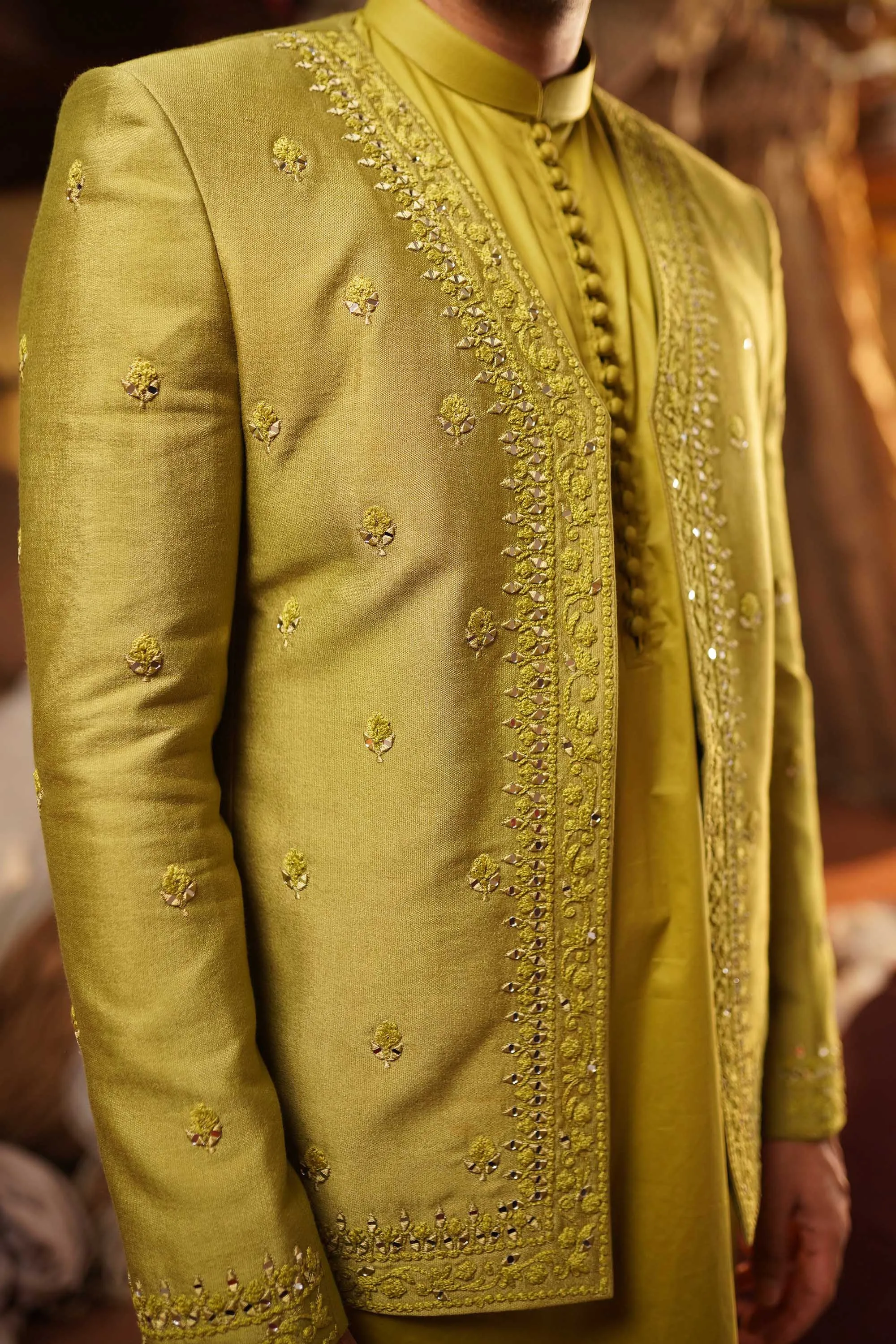 Cyber Lime Prince Jacket Kurta Set
