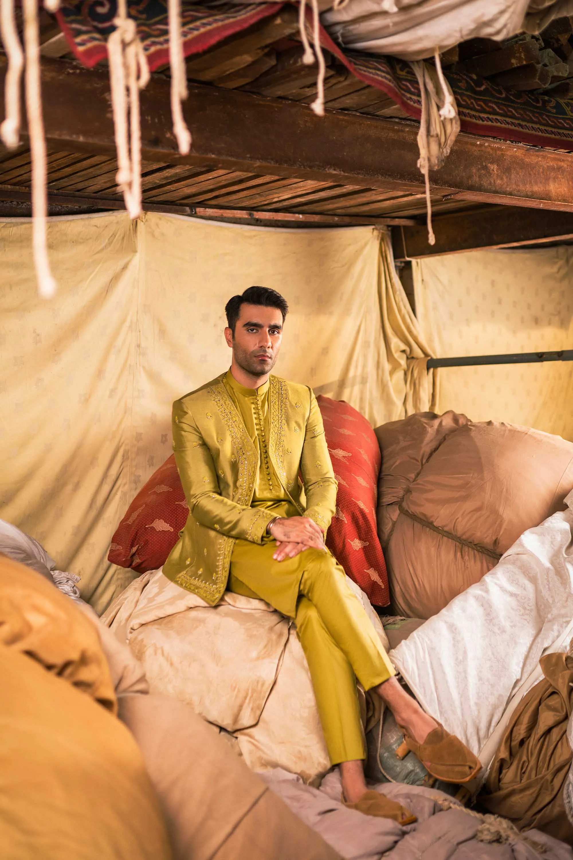 Cyber Lime Prince Jacket Kurta Set