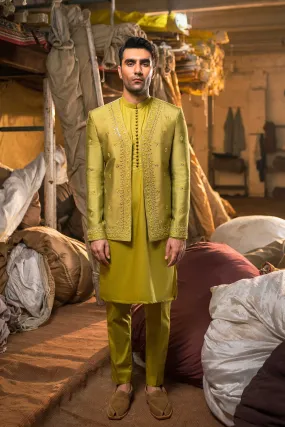 Cyber Lime Prince Jacket Kurta Set