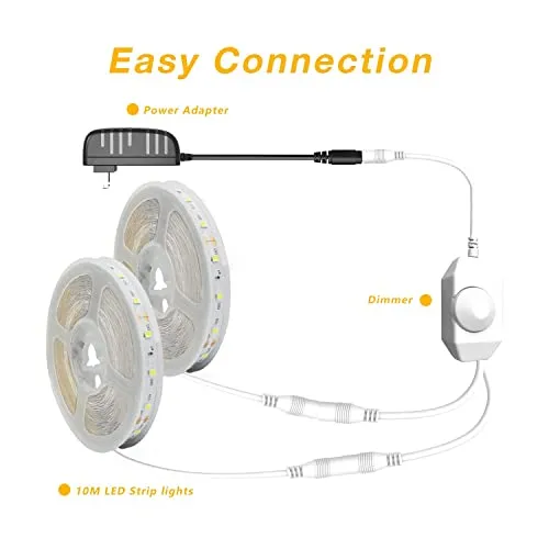 DAYBETTER Warm White LED Strip Light, 32.8ft Dimmable led Strip, 3000K 12V Light Strips, 600 LEDs 2835 Tape Lights for Bedroom, Kitchen, Mirror, Home Decoration
