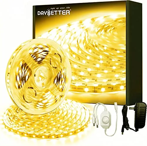 DAYBETTER Warm White LED Strip Light, 32.8ft Dimmable led Strip, 3000K 12V Light Strips, 600 LEDs 2835 Tape Lights for Bedroom, Kitchen, Mirror, Home Decoration