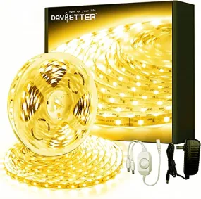 DAYBETTER Warm White LED Strip Light, 32.8ft Dimmable led Strip, 3000K 12V Light Strips, 600 LEDs 2835 Tape Lights for Bedroom, Kitchen, Mirror, Home Decoration