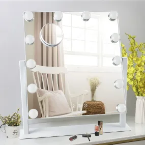 Depuley 18 x 17 In Vanity Mirror Lighted Makeup Mirror, Personal Makeup Mirrors with 12pc Dimmable LED Bulbs, Cosmetic Mirrors for 3 Color Lighting, 10X Magnification Mirror, 360° Swivel, Touch Control, 47 x 44 cm