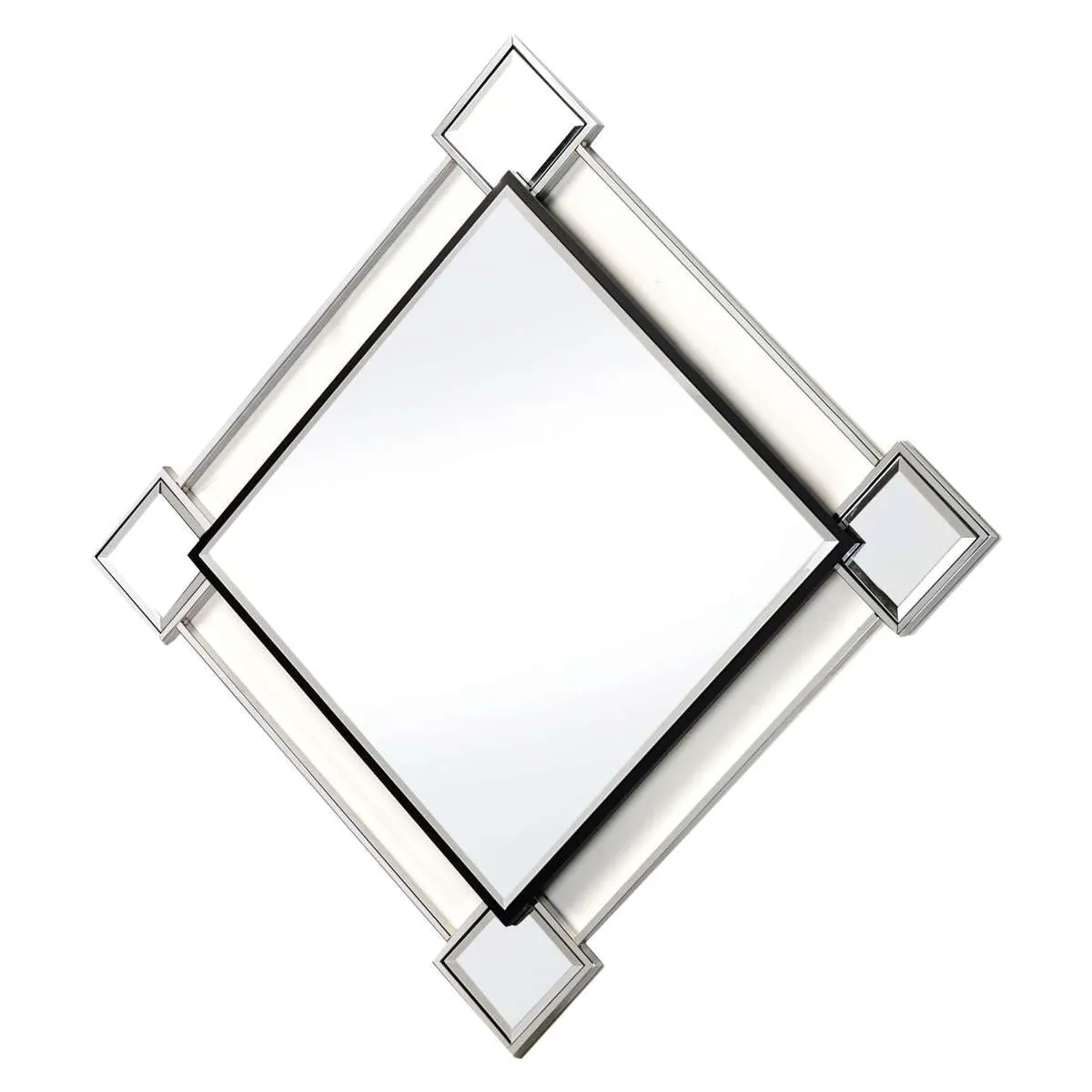 Diamond Shaped Beveled Accent Wall Mirror With Mirror Inserts, Silver By Benzara