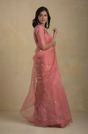 Dusky Pink Organza Saree (Blouse optional)