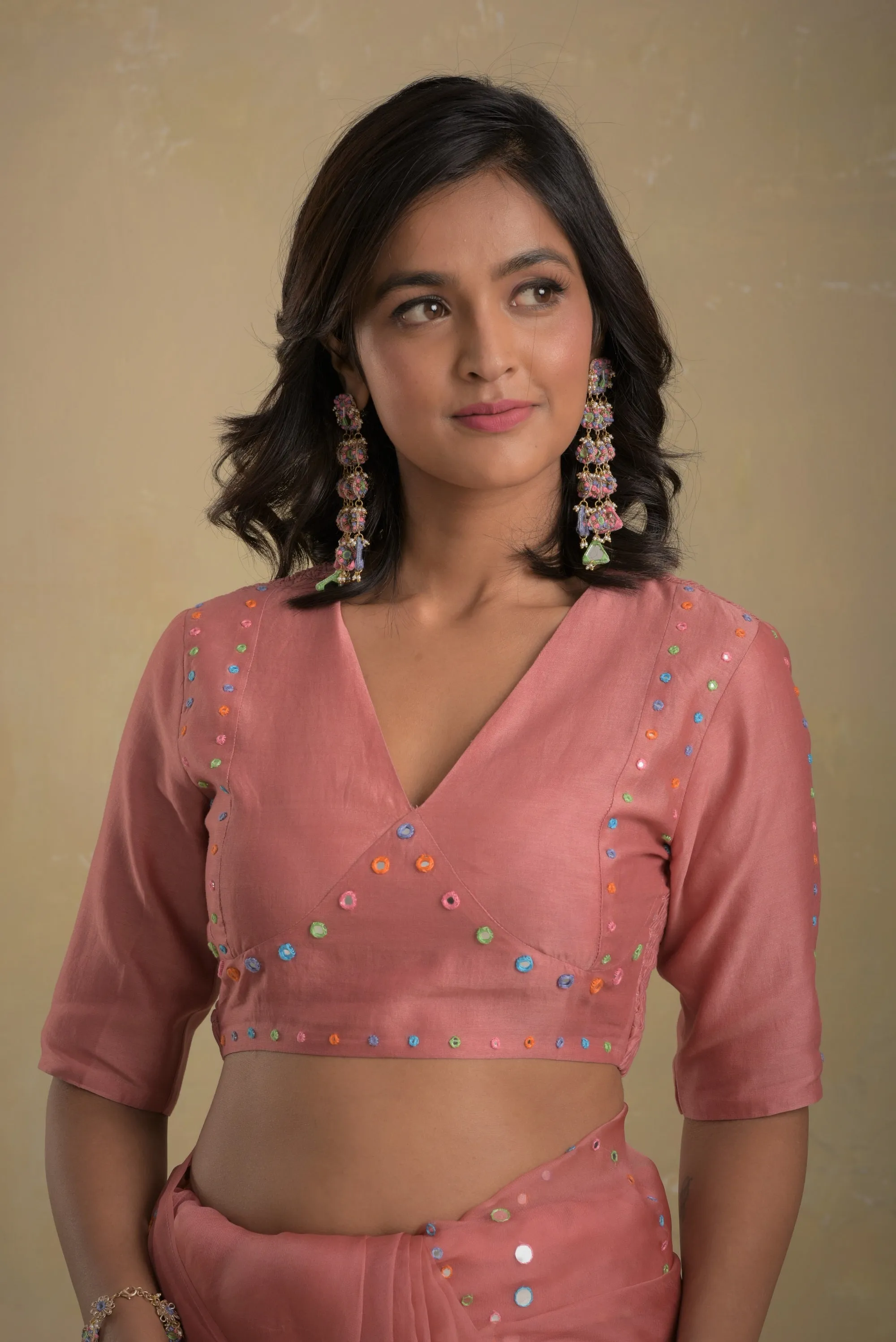 Dusky Pink Organza Saree (Blouse optional)