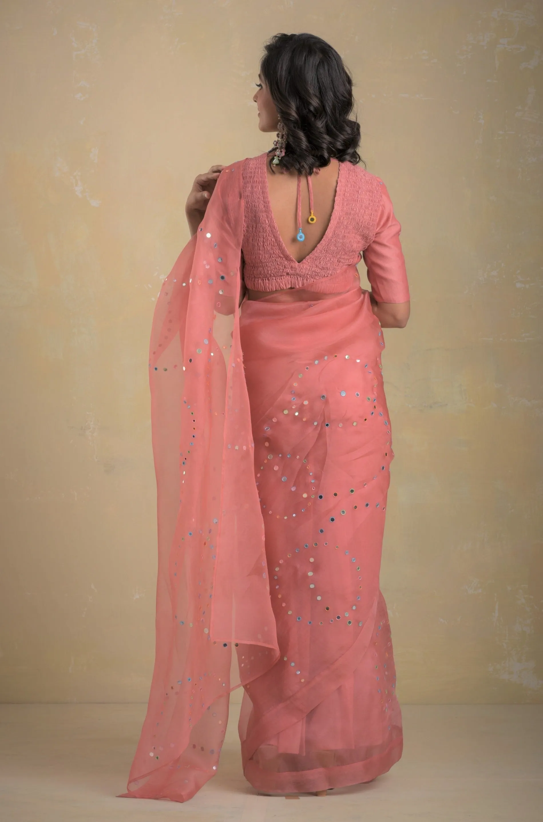 Dusky Pink Organza Saree (Blouse optional)