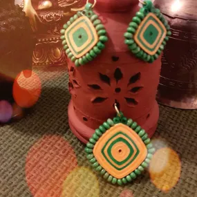 Eco-Chic Paper Earring And Pendant in Green And Yellow