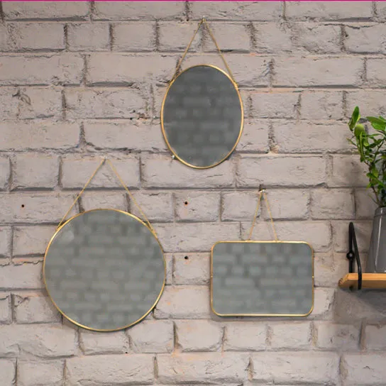 Elan Samantha Mirrors - Set of 3 (Assorted shapes,Brass)