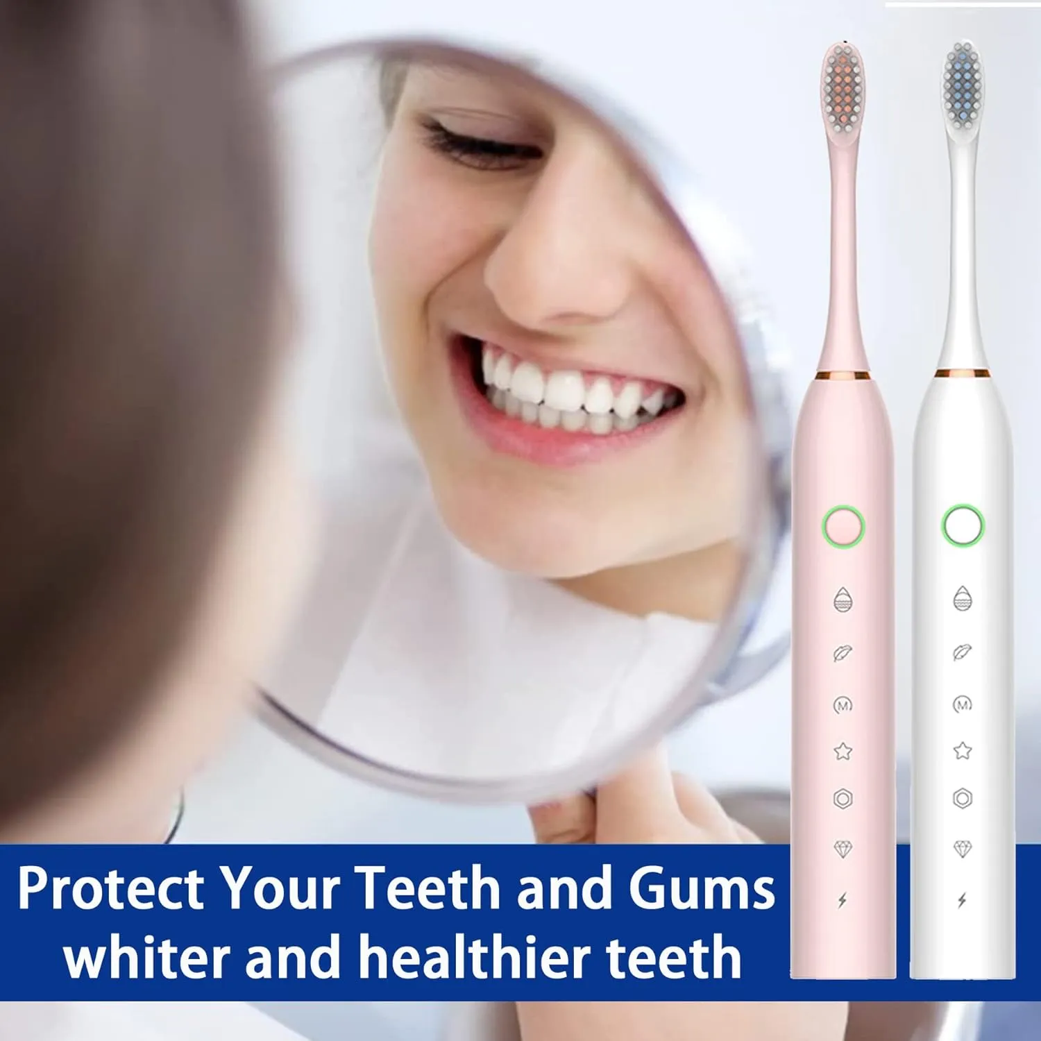 Electric Toothbrush with 8 Brush Heads, 42000vpm 6 Modes IPX7 Waterproof, Soft Electric Toothbrush for Adults - 2 Pack, White Pink