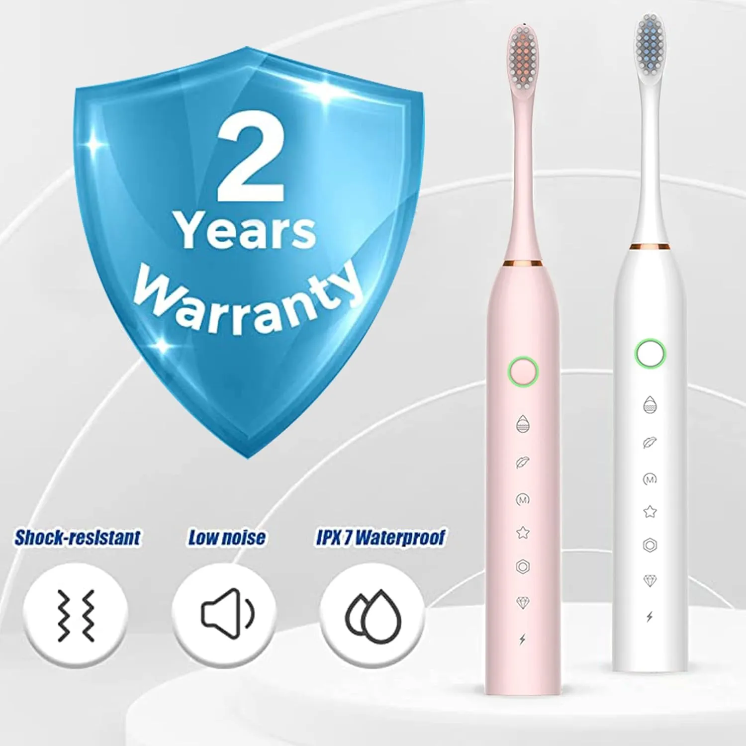 Electric Toothbrush with 8 Brush Heads, 42000vpm 6 Modes IPX7 Waterproof, Soft Electric Toothbrush for Adults - 2 Pack, White Pink
