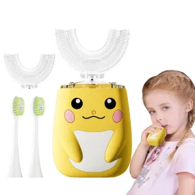 ELOTAME Kids U Shaped Electric Toothbrush with 4 Brush Heads, Cartoon Sonic Automatic Toothbrush with 6 Cleaning Modes, 360-Degree Cleaning, IPX7 Waterproof (2-7 Age Smiling Face)