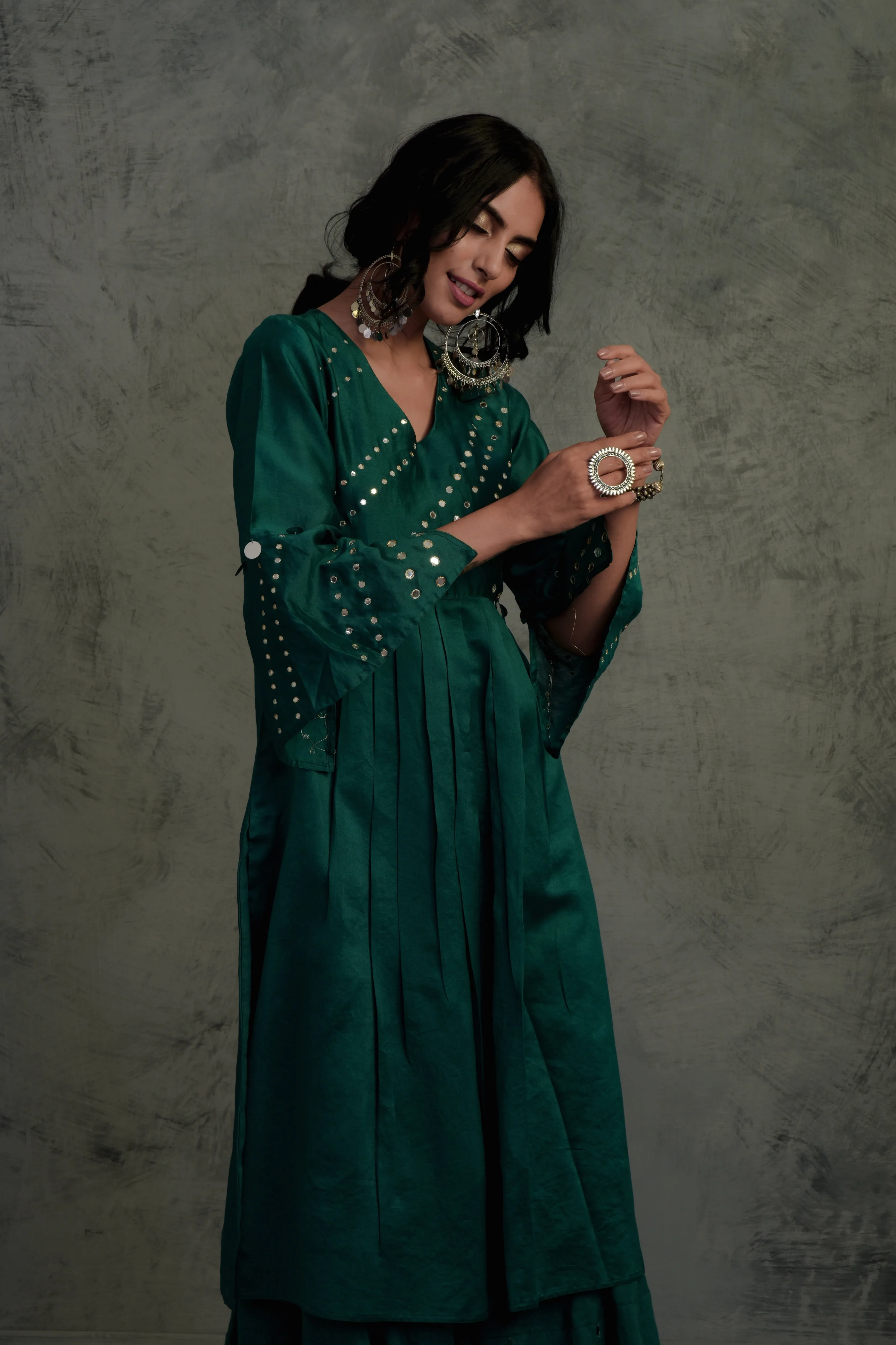 Emerald Green Bell Sleeves Kurta Set