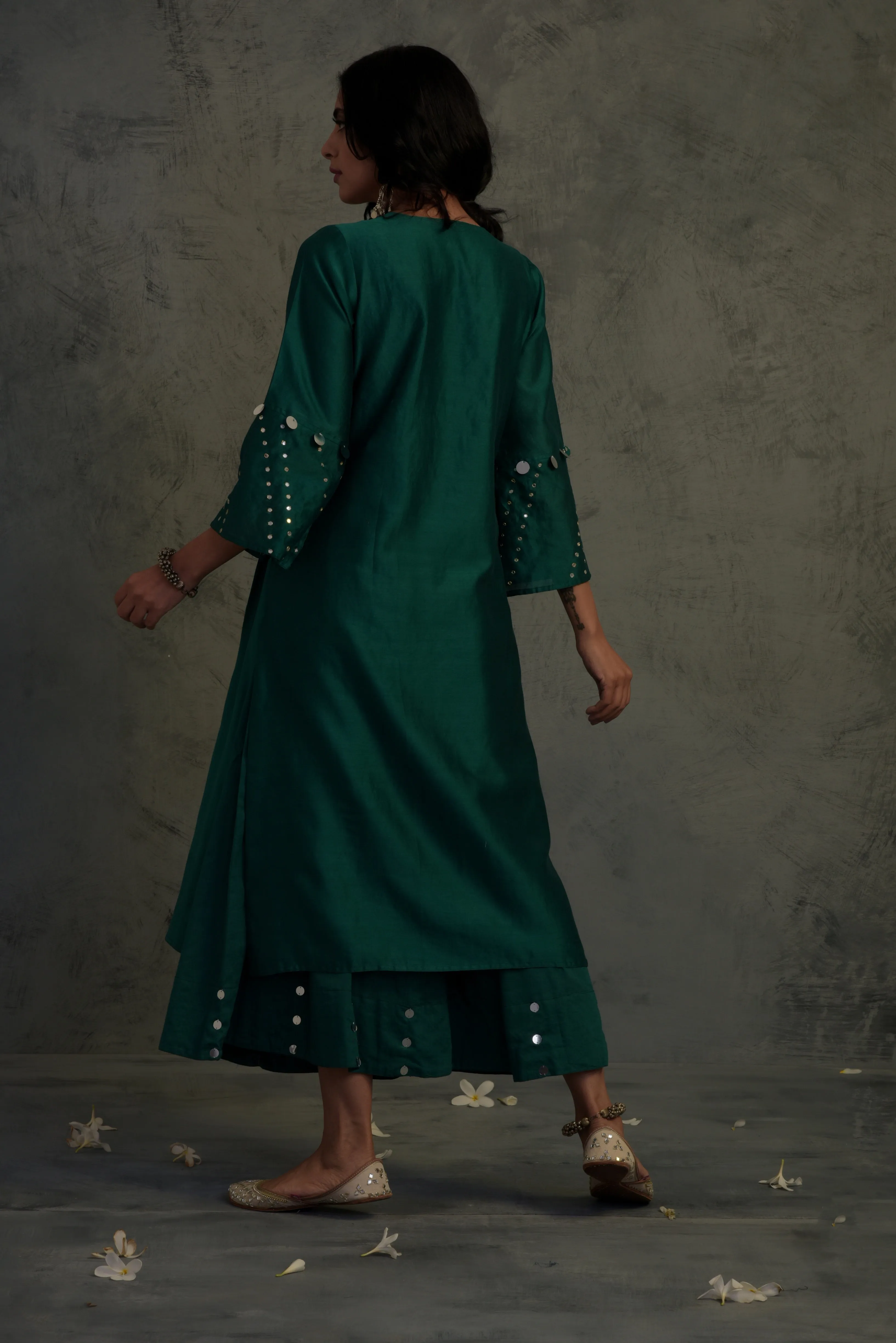 Emerald Green Bell Sleeves Kurta Set