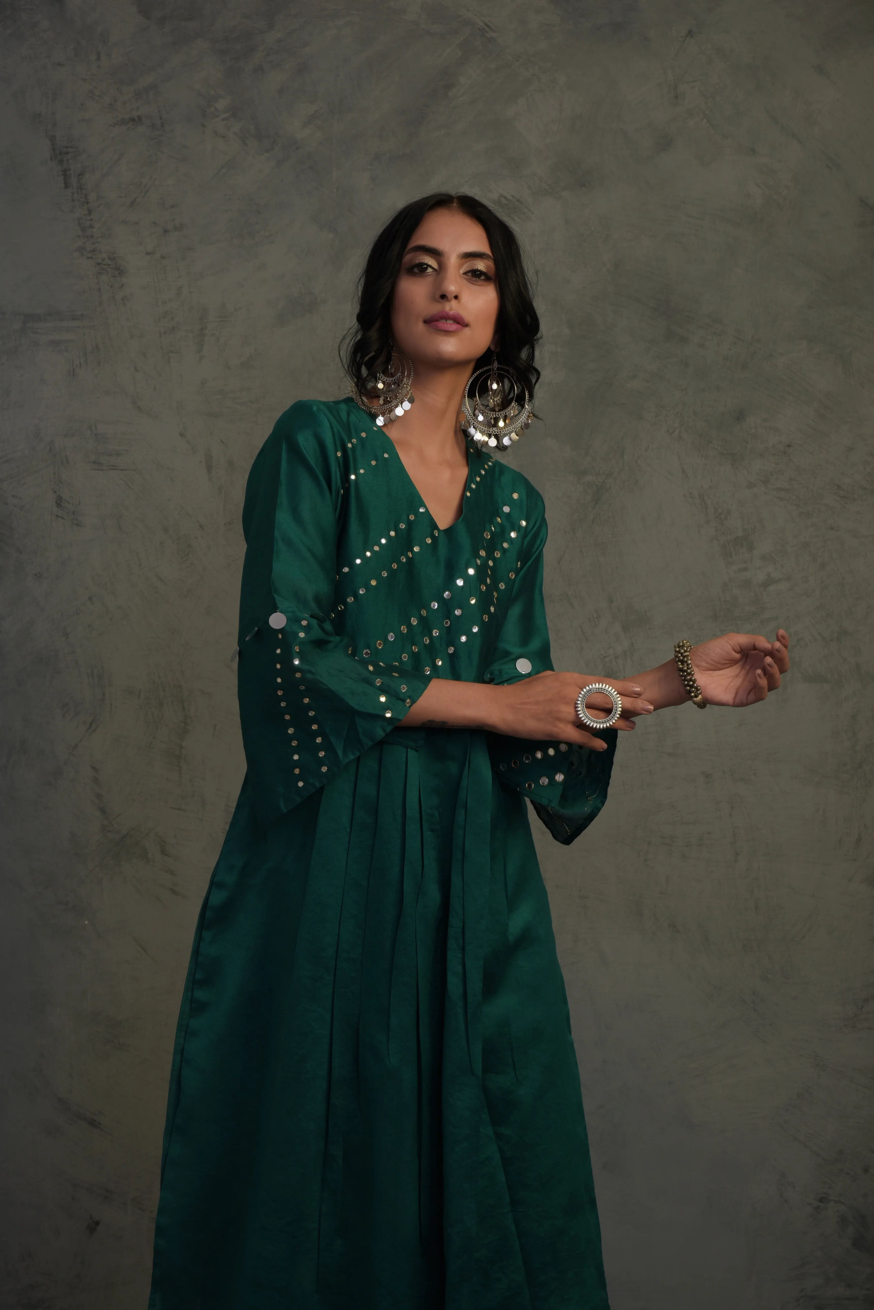 Emerald Green Bell Sleeves Kurta Set