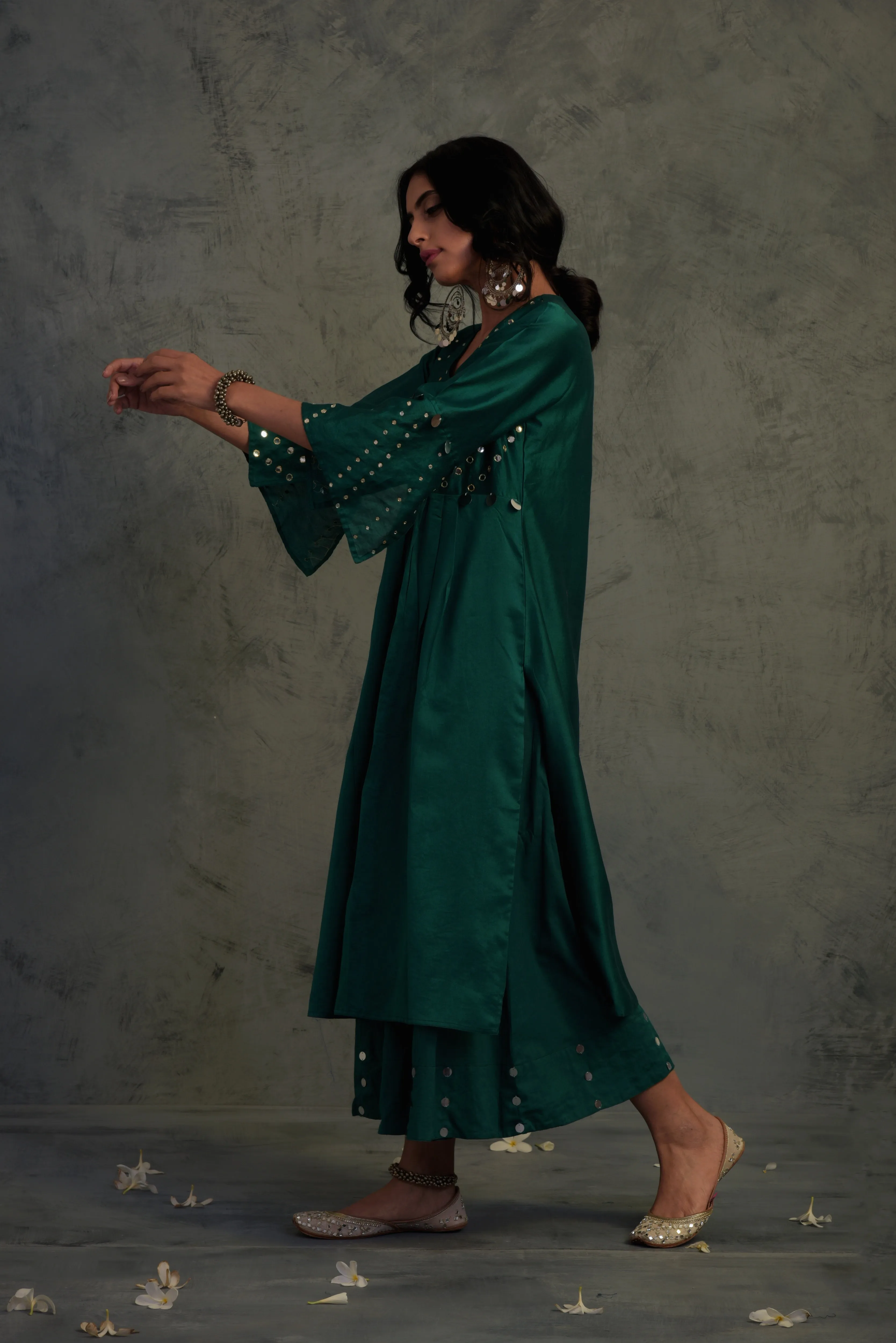 Emerald Green Bell Sleeves Kurta Set
