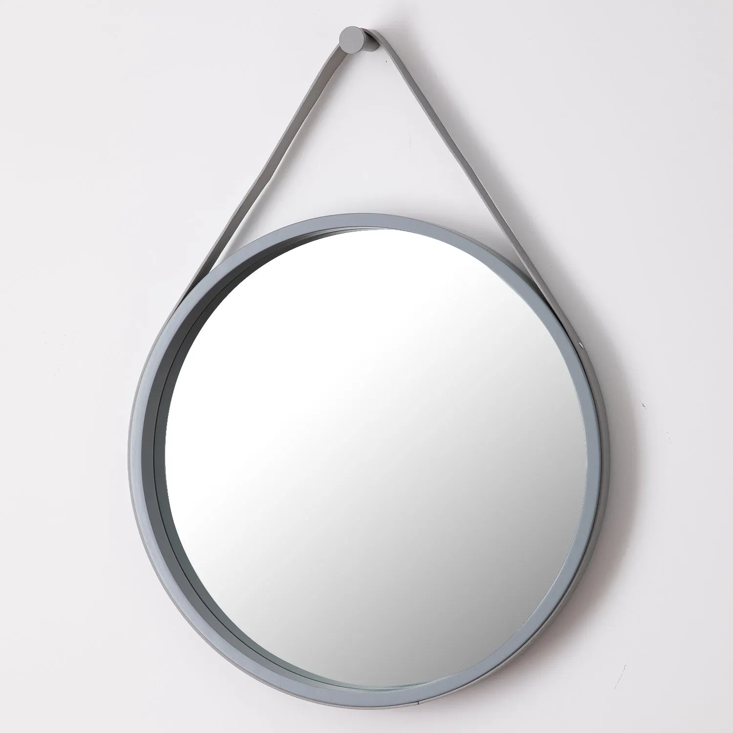 Faux Leather Strap Round Hanging Mirror ,Grey