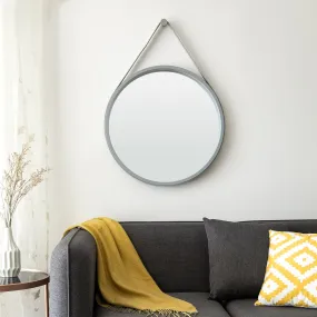 Faux Leather Strap Round Hanging Mirror ,Grey