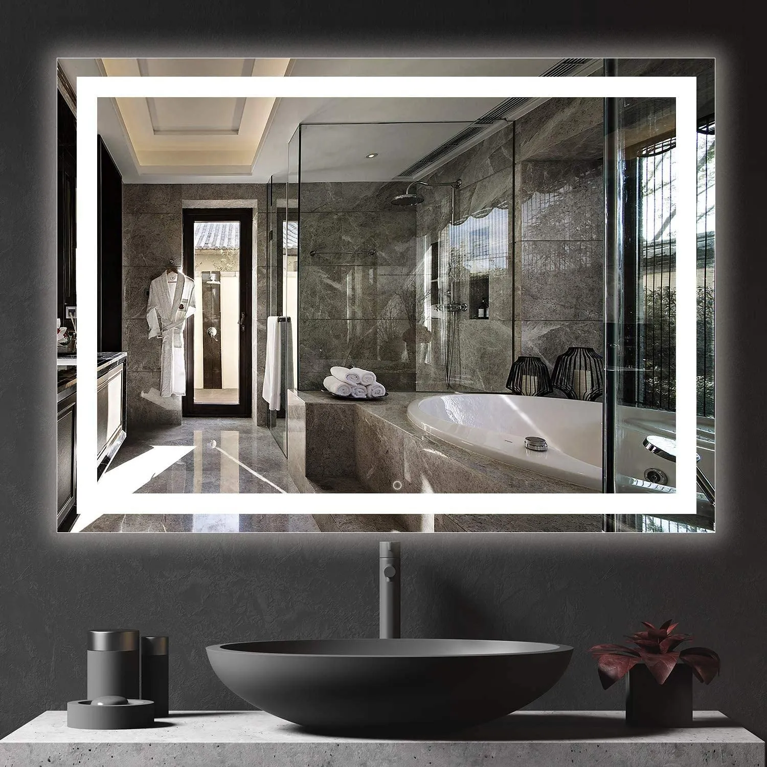 Frameless Middle Frosted RectangularLed Mirrors for Bathrooms