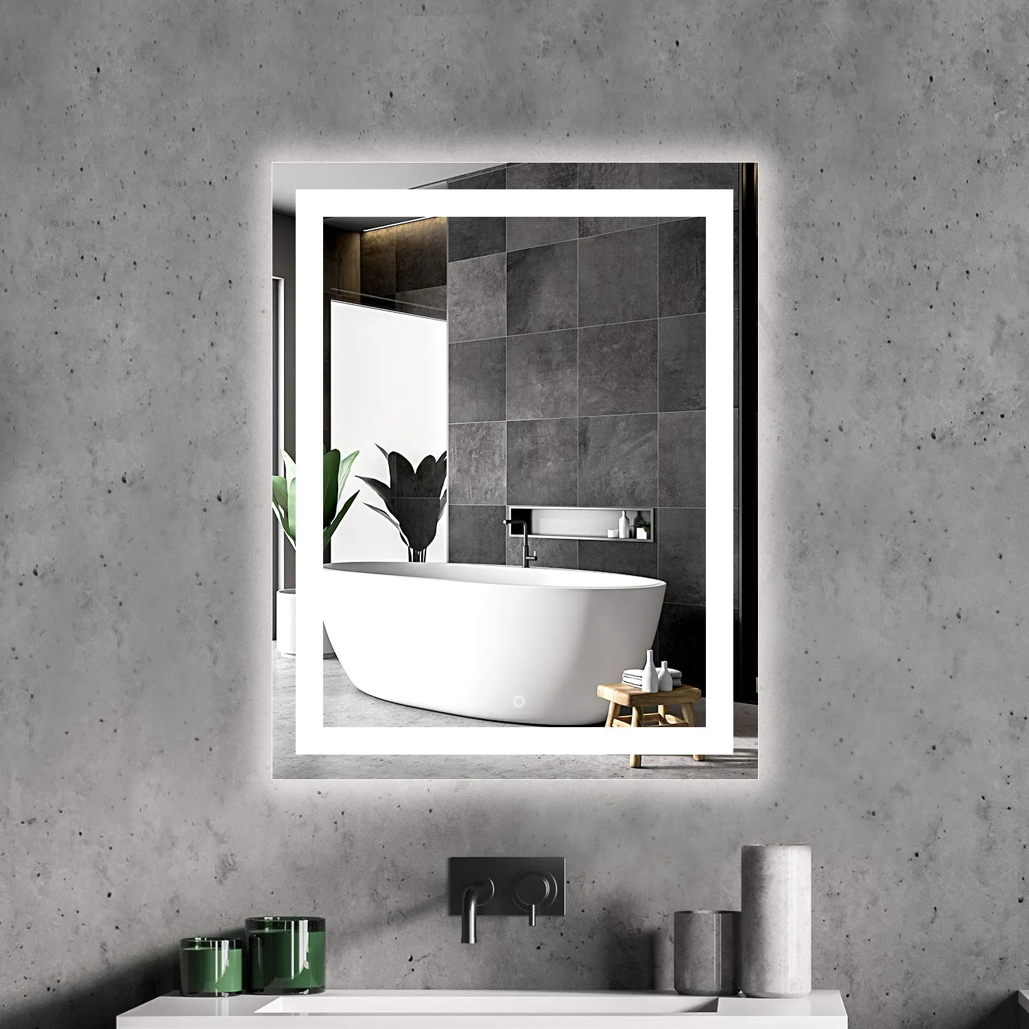 Frameless Middle Frosted RectangularLed Mirrors for Bathrooms