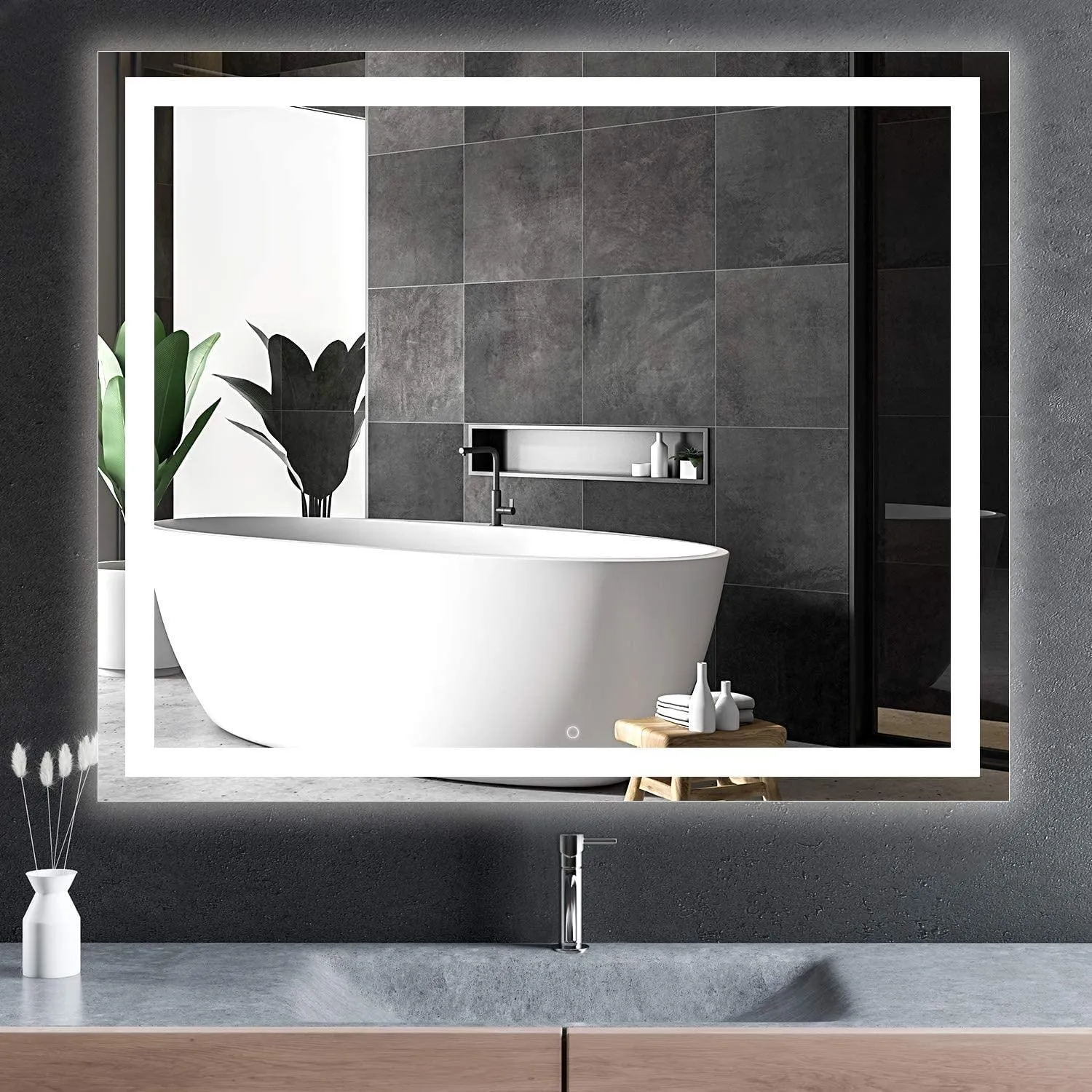 Frameless Middle Frosted RectangularLed Mirrors for Bathrooms