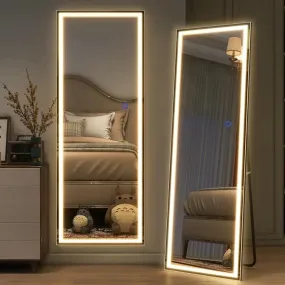 Full Length Standing Mirror with LED Lighting, 63" x 16", Stepless Dimming - White