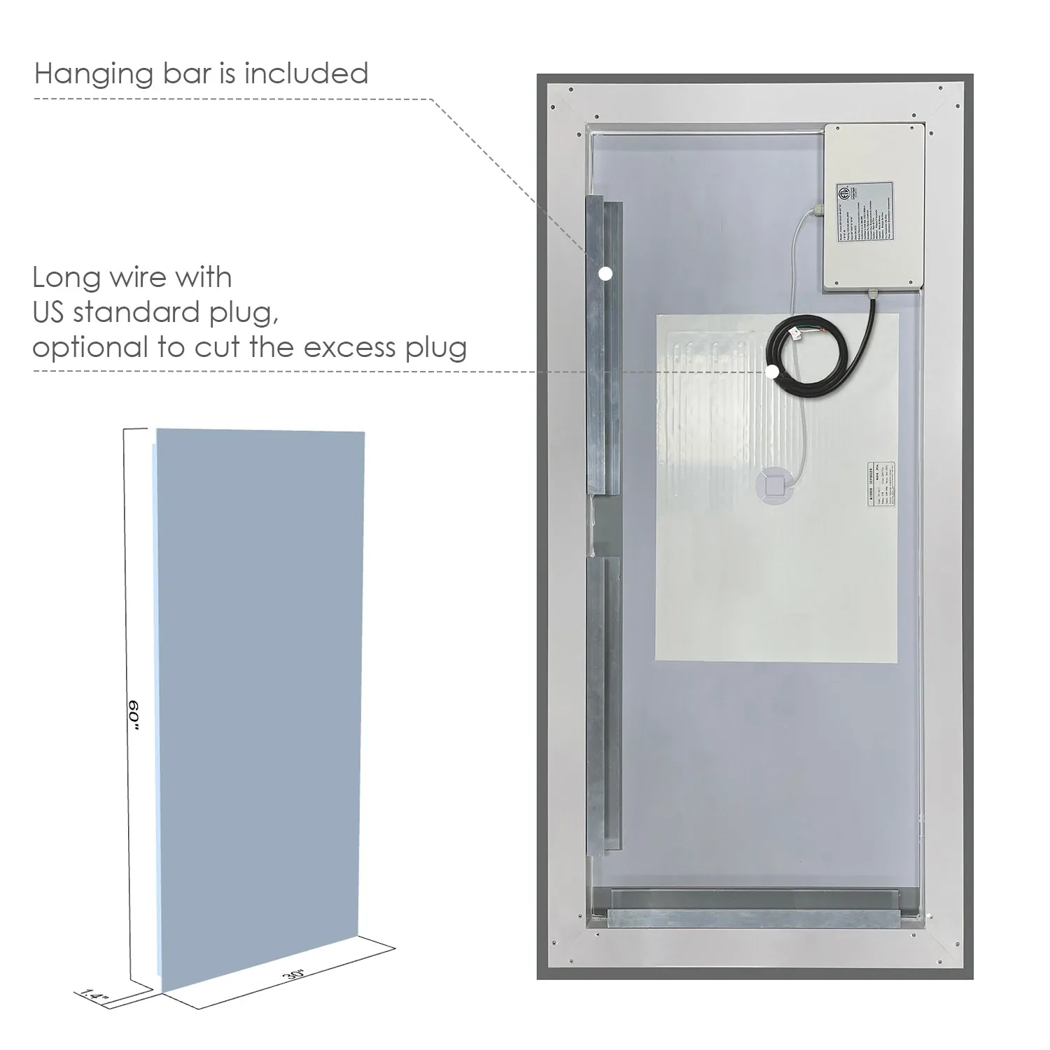 Genova Rectangle Frameless Modern LED Bathroom Vanity Mirror