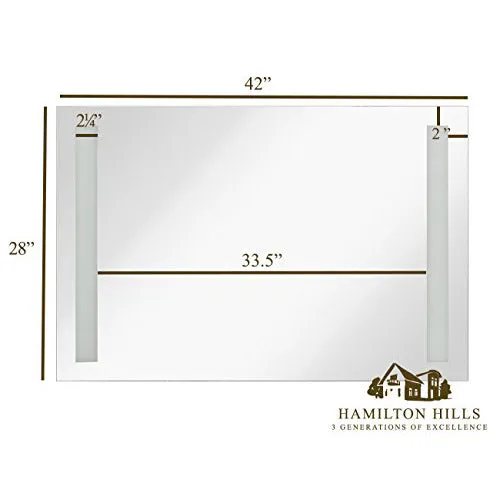Hamilton Hills 42x28 Inch Contemporary Frameless Rectangular Mirror Silver