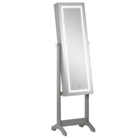 HOMCOM Mirrored Jewellery Cabinet W/ LED Light Lockable Jewellery Armoire Grey