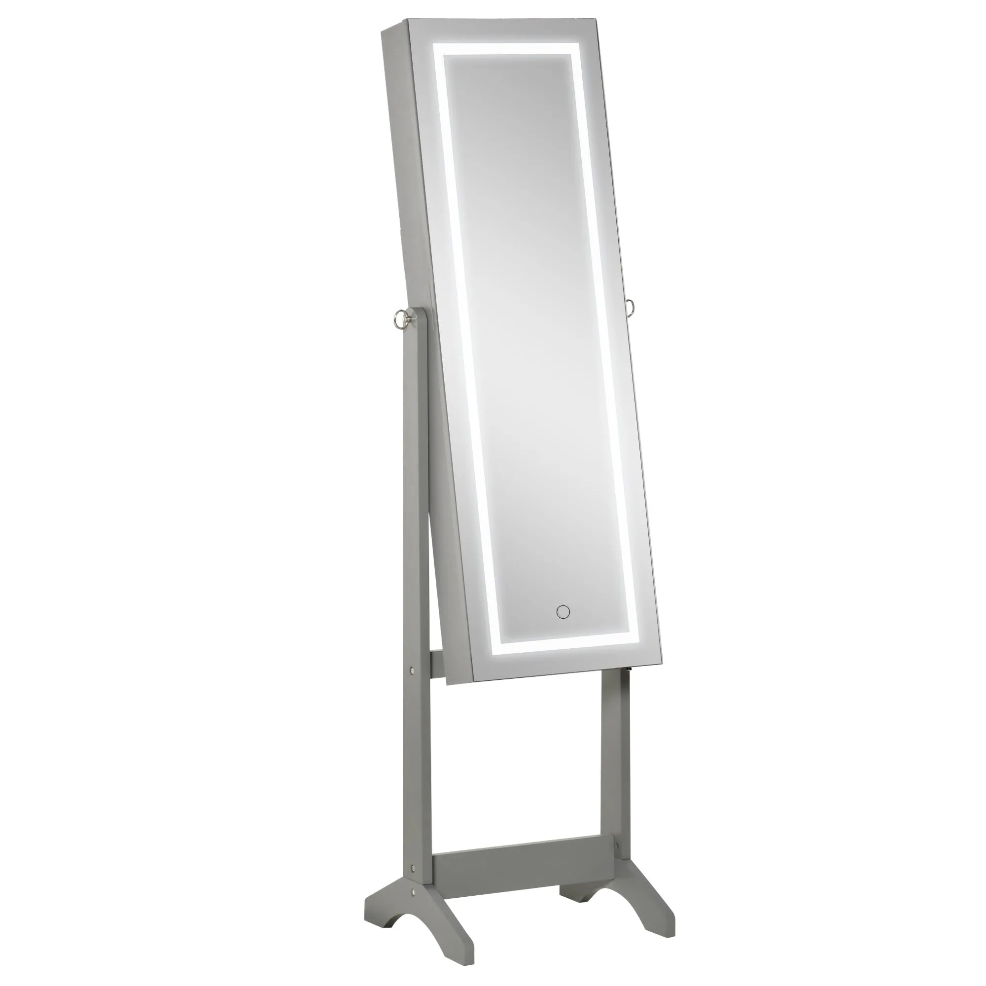 HOMCOM Mirrored Jewellery Cabinet W/ LED Light Lockable Jewellery Armoire Grey