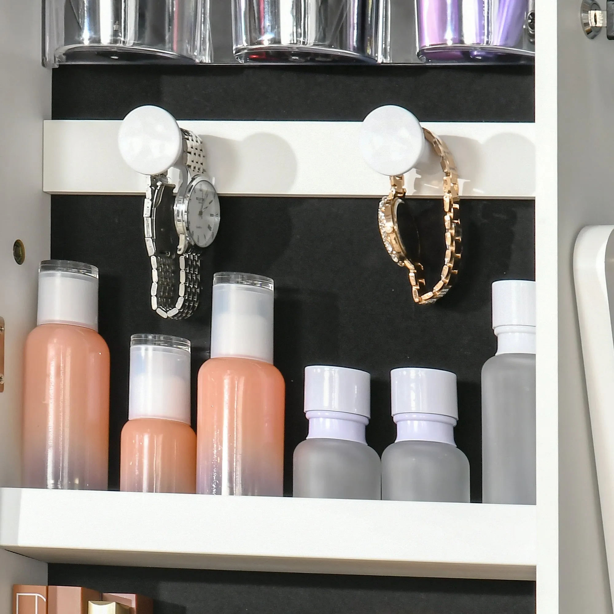 HOMCOM Mirrored Jewellery Cabinet W/ LED Light Lockable Jewellery Armoire White