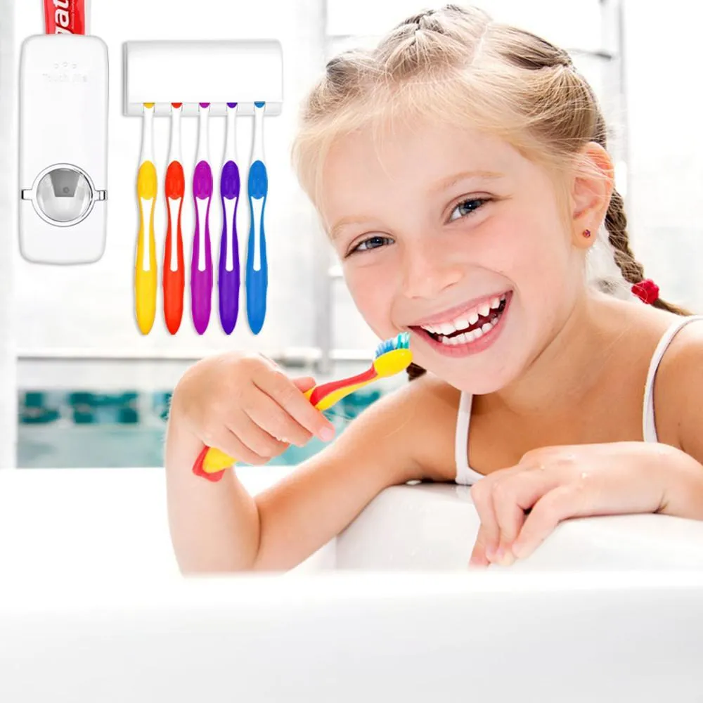 Home Automatic Toothpaste Dispenser   5 Toothbrush Holder Set