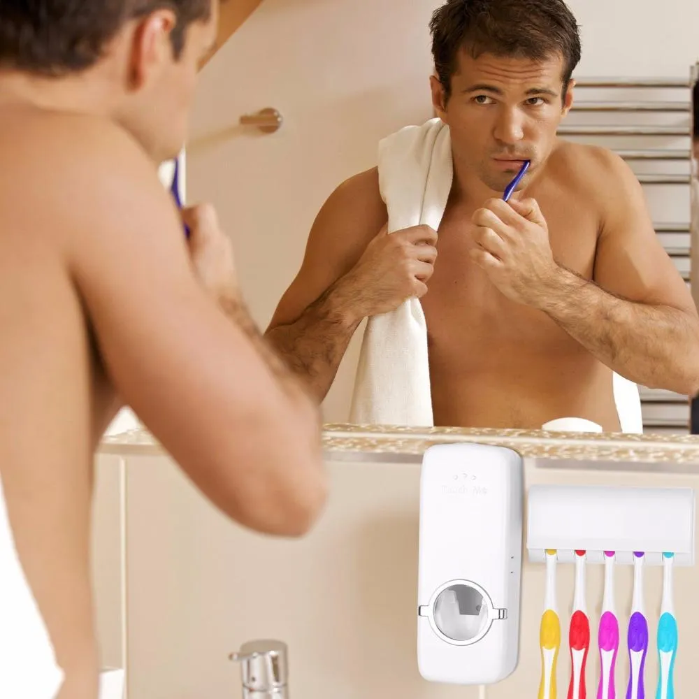 Home Automatic Toothpaste Dispenser   5 Toothbrush Holder Set