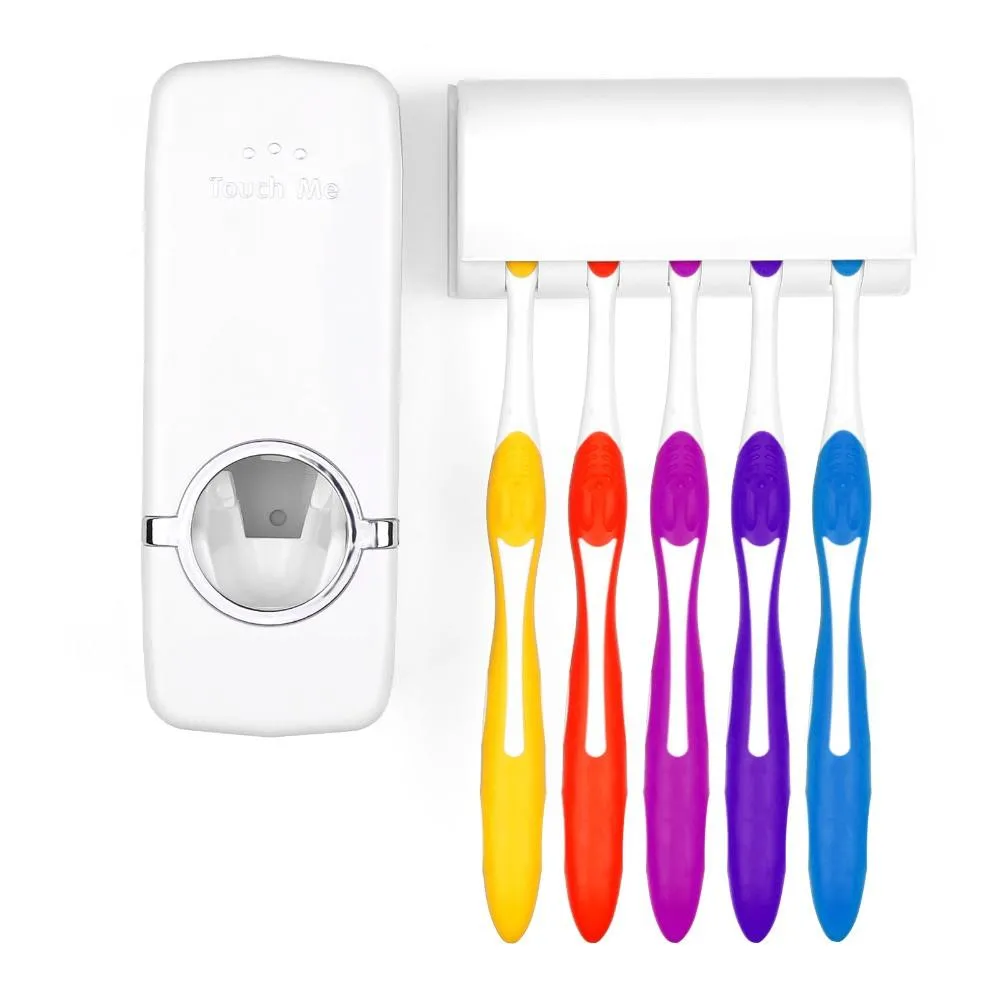 Home Automatic Toothpaste Dispenser   5 Toothbrush Holder Set