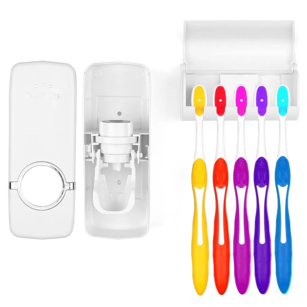 Home Automatic Toothpaste Dispenser   5 Toothbrush Holder Set