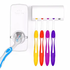 Home Automatic Toothpaste Dispenser   5 Toothbrush Holder Set