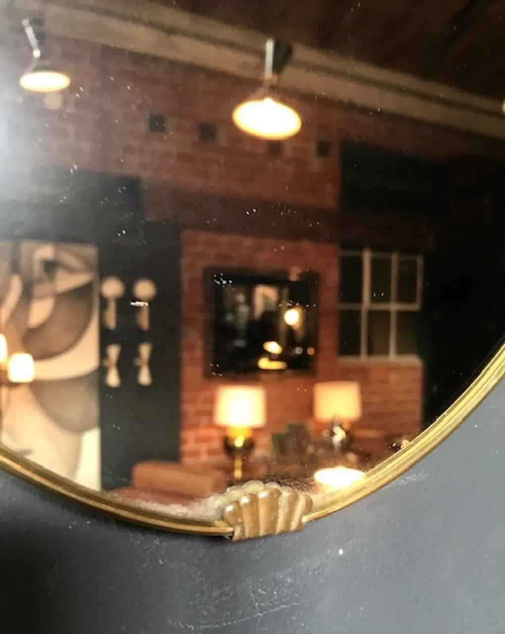Italian Mid Century Brass Oval Mirror, 1950s
