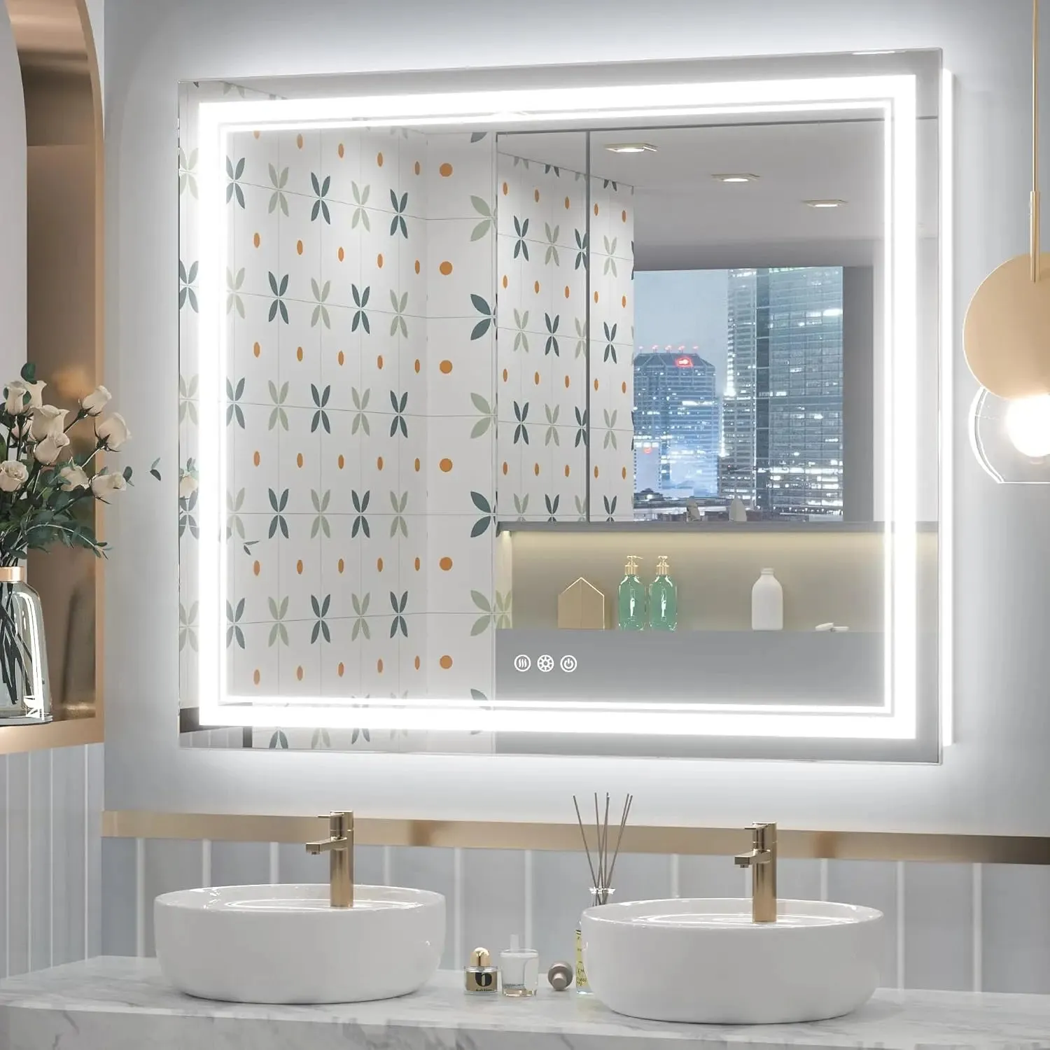 Keonjinn 42 x 36 Inch LED Bathroom Mirror – Frontlit & Backlit, Dimmable with 3 Color Temperature Settings, Anti-Fog, Tempered Glass