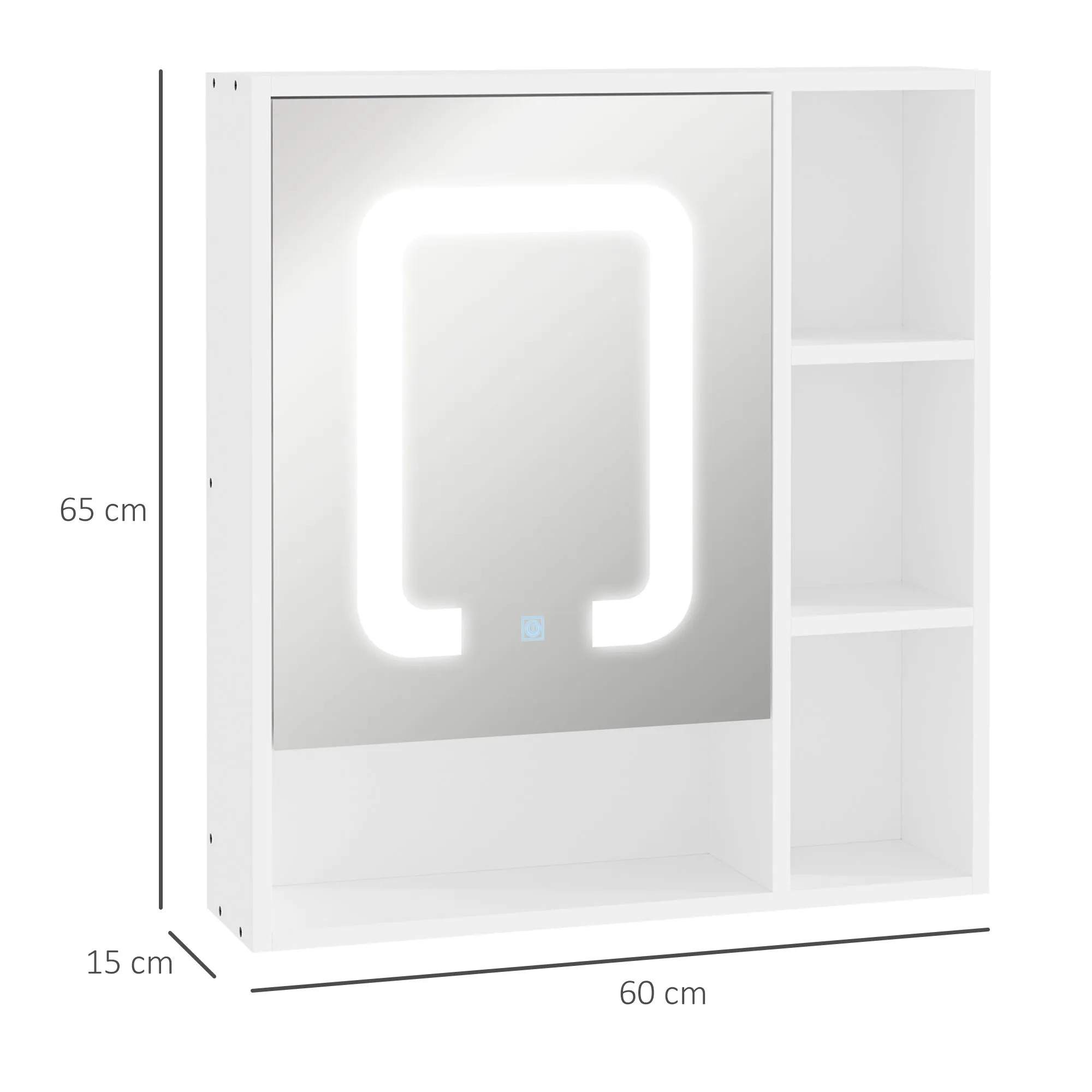 kleankin LED Illuminated Bathroom Mirror Cabinet with Dimmable Touch Switch