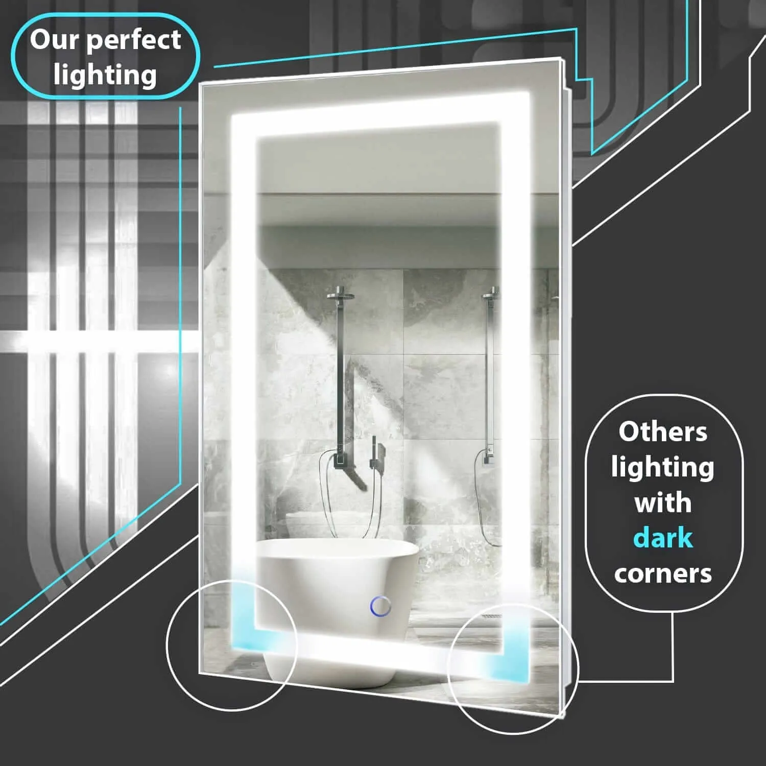 Krugg Soho 36 x 36 Matte Black LED Bathroom Mirror