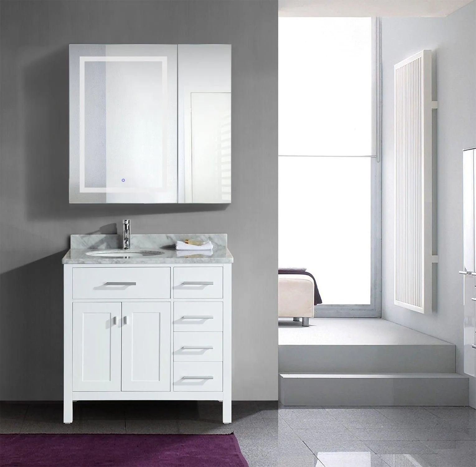 Krugg Svange 36″ X 36″ LED Bi-View Medicine Cabinet w/Dimmer & Defogger